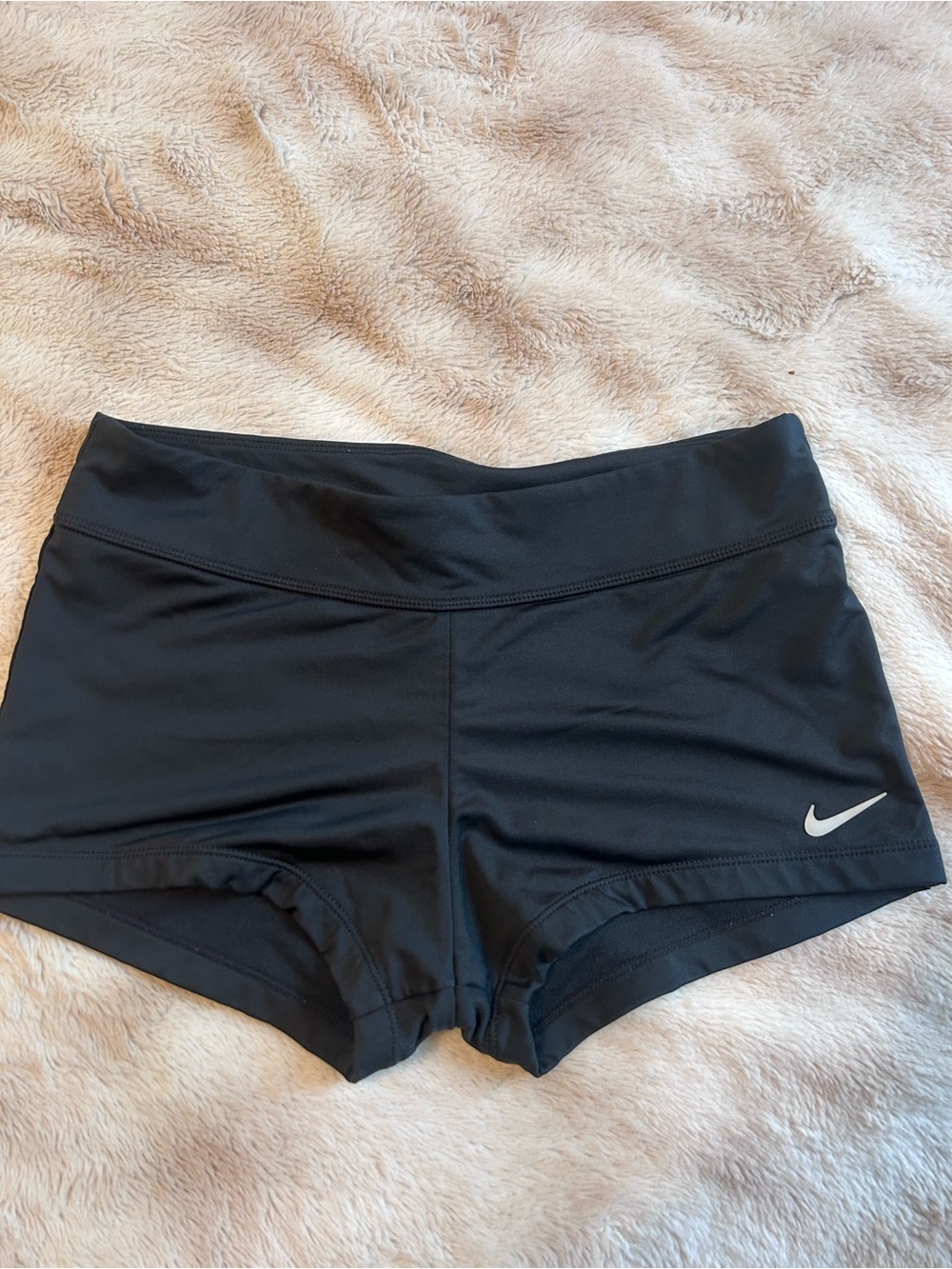 Nike Women's Black Athletic Running Shorts with Silver Swoosh